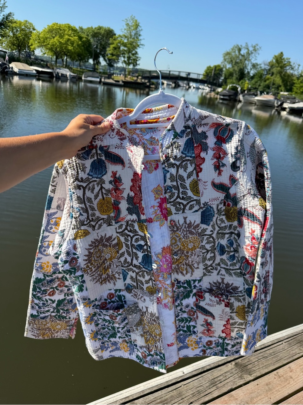 Women's Floral Patchwork Button-Up Jacket - White Multicolor
